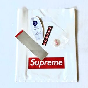 Supreme bouncy ball, stickers and shopping bag
